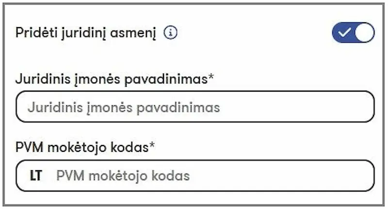 Juridinio asmens duomenų nurodymas perkant AMWAY produktus įmonės vardu amway-lithuania.com