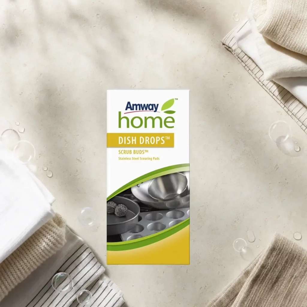 Amway Dish Drops Scrub Buds nerūdijančio plieno šveistukai indams ir keptuvėms, 4 vnt.