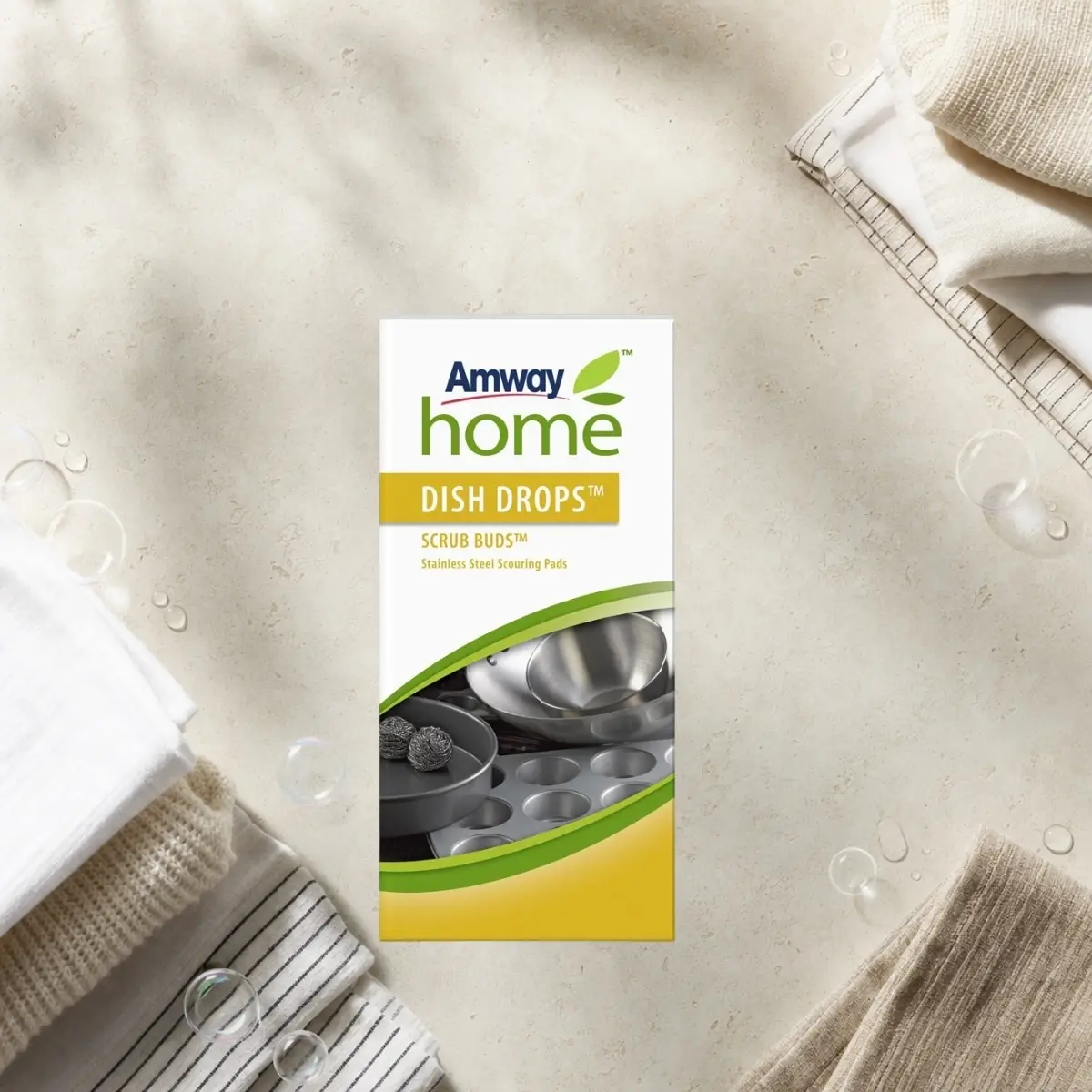 Amway Dish Drops Scrub Buds nerūdijančio plieno šveistukai indams ir keptuvėms, 4 vnt.