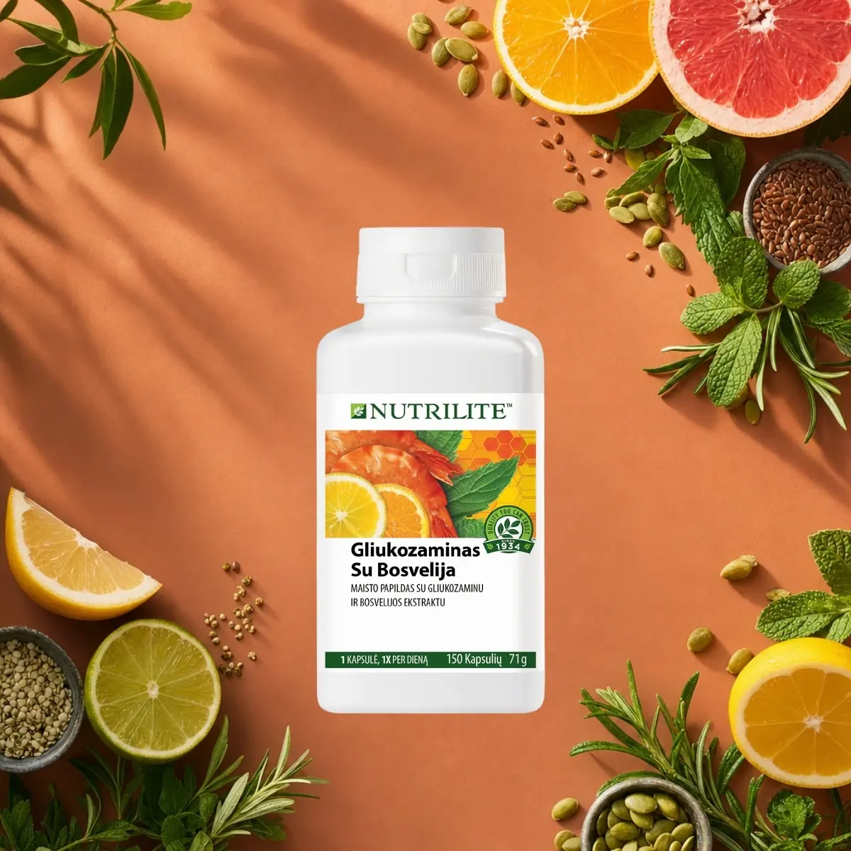 Nutrilite gliukozaminas su bosvelija – maisto papildas sąnarių sveikatai ir lankstumui