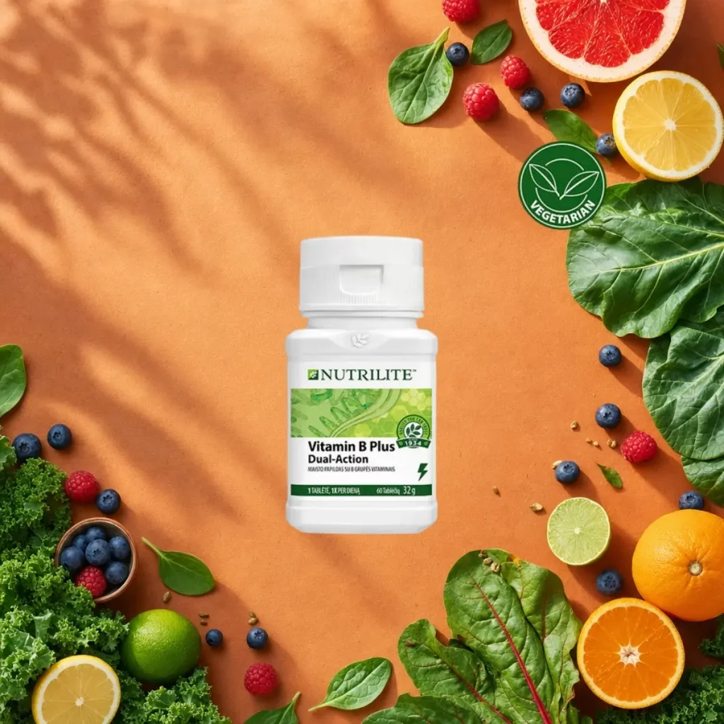 Nutrilite Vitaminas B Plus: kodėl B grupės vitaminai būtini kasdien Nutrilite Vitamin B Plus – 8 B grupės vitaminai energijai ir nuovargio mažinimui