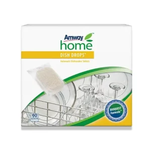 Amway Home™ Dish Drops™ tabletės automatinėms indaplovėms, efektyviai valančios indus be išankstinio skalavimo.