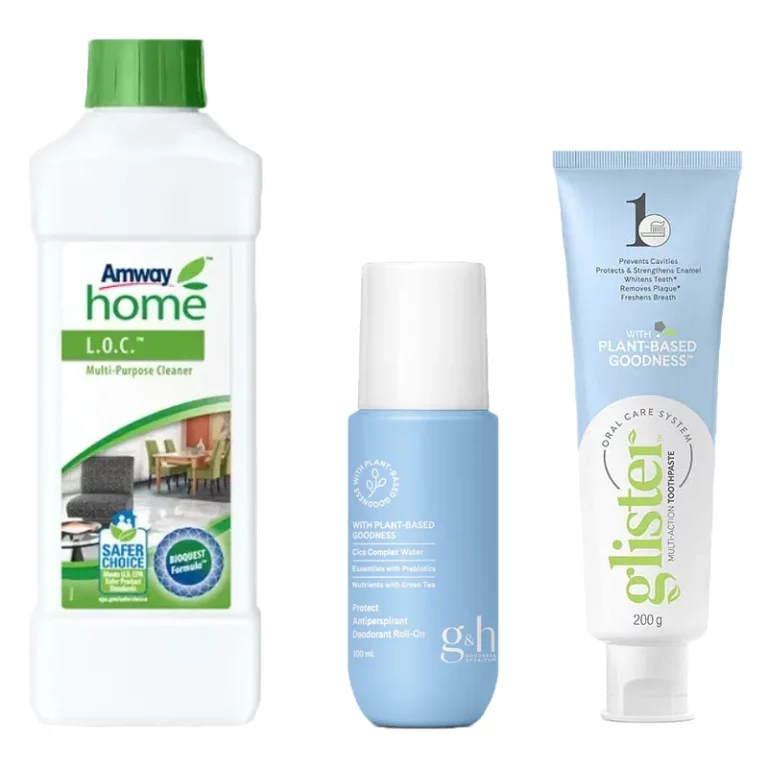 AMWAY produktai Lietuvoje: LOC valiklis, Glister dantu pasta, g&h rutulinis dezodorantas