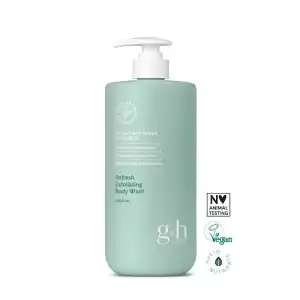 Šveičiamasis kūno prausiklis „g&h Refresh“ su natūraliais ingredientais, švelniai valantis odą ir drėkinantis ją.