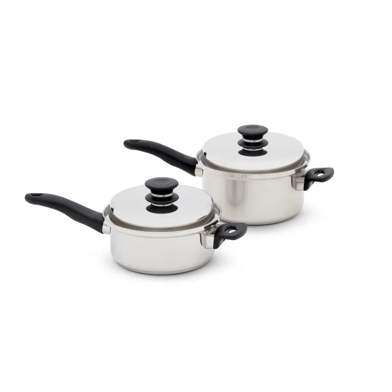 Nerūdijančio plieno 4 dalių puodų rinkinys iCook, skirtas efektyviam maisto gaminimui.