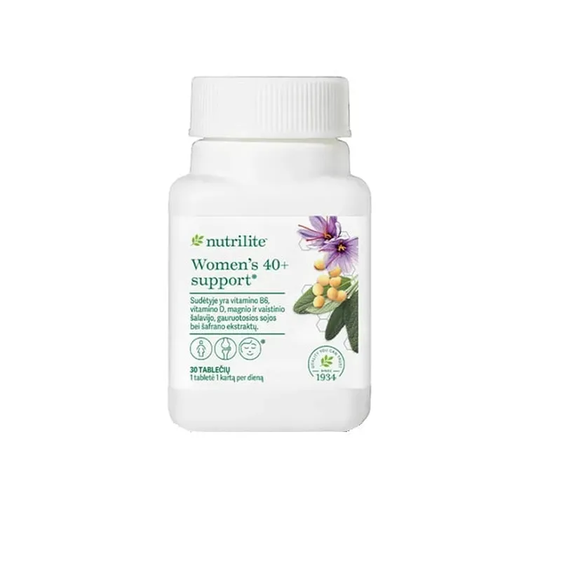 Maisto papildas Nutrilite™ Women’s 40+ support, skirtas moterims, padeda palengvinti menopauzės simptomus ir palaikyti gerą savijautą.