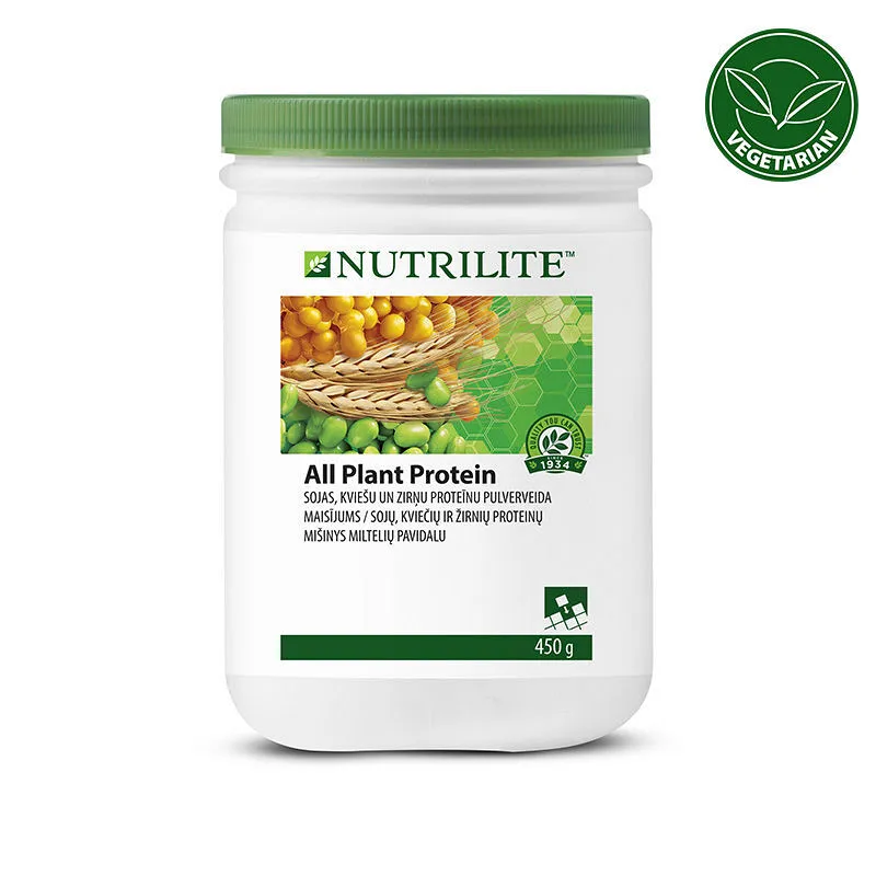 Nutrilite™ augaliniai proteinai, suteikiantys 8 g baltymų porcijoje, tinka vegetarams ir lengvai maišosi su maistu.