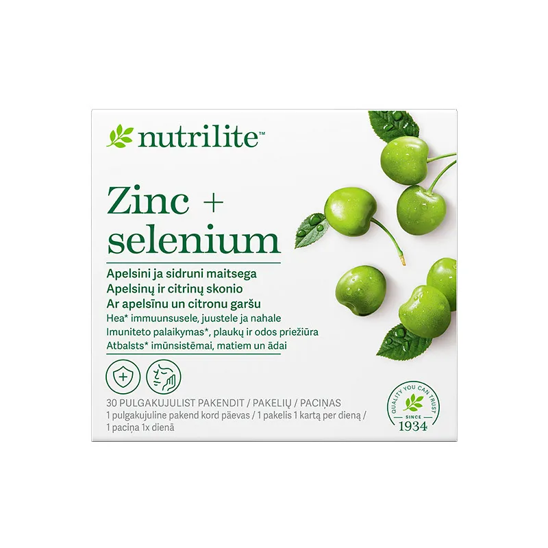 Nutrilite™ Cinkas ir selenas miltelių lazdelės, kurios tirpsta burnoje ir stiprina imuninę sistemą.