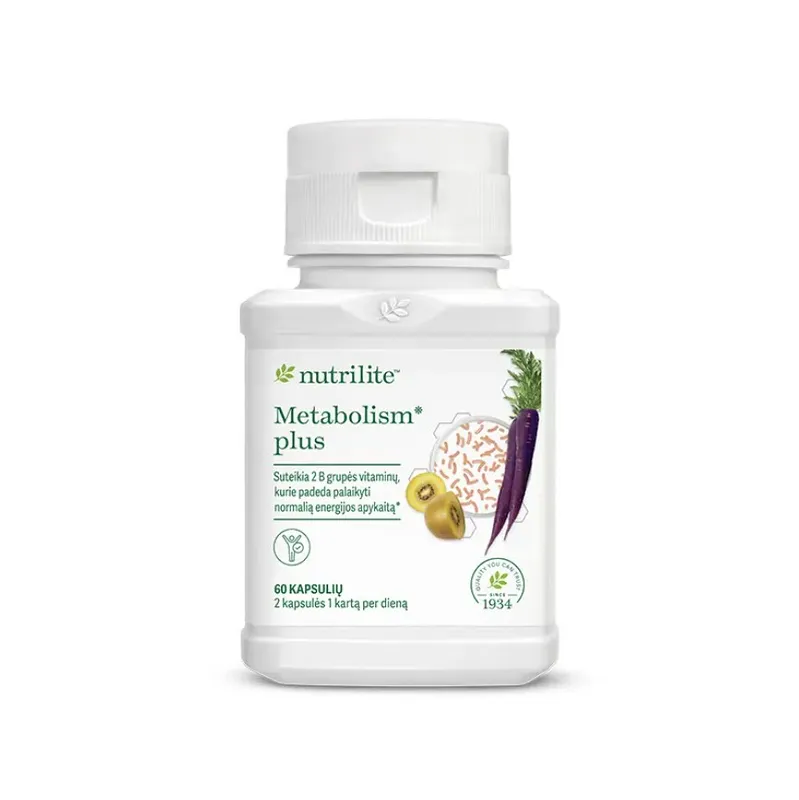 Nutrilite™ Metabolism* plus maisto papildas su vitaminu B2 ir B5, palaikantis energinę medžiagų apykaitą organizme.
