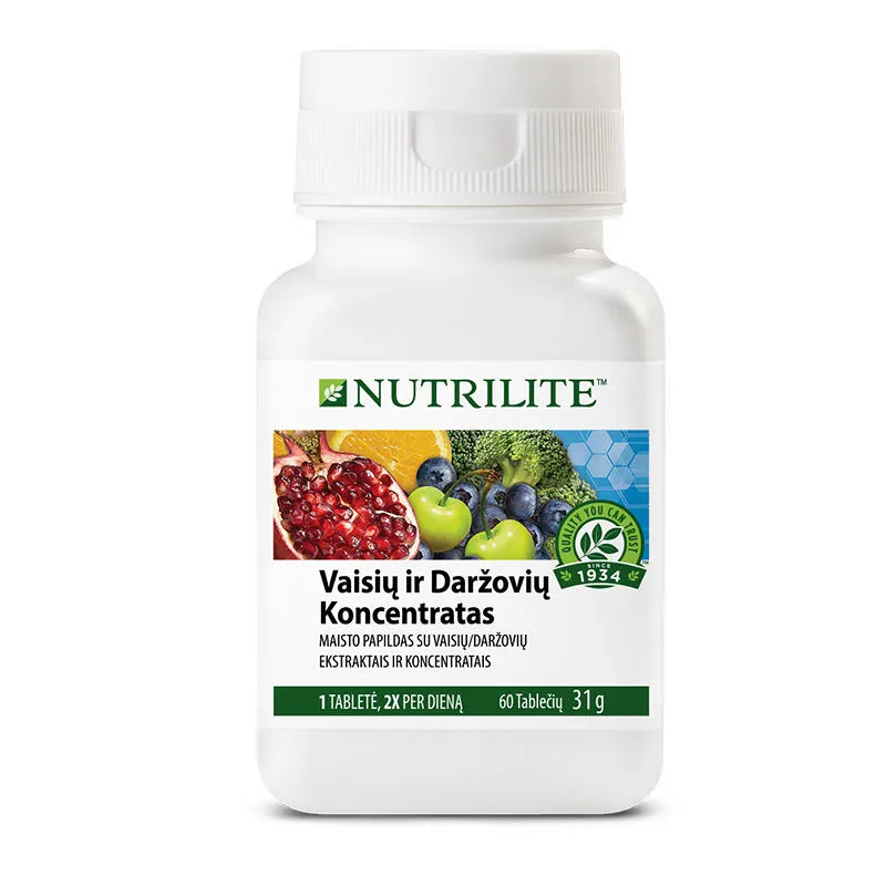 Nutrilite™ vaisių ir daržovių koncentratas, turintis įvairių fitonutrientų, padeda palaikyti subalansuotą mitybą.