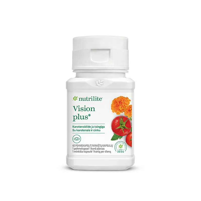 Minkštos gelinės kapsulės Nutrilite™ Vision plus, skirtos normaliai regėjimo funkcijai palaikyti, su vitaminu A ir cinku.