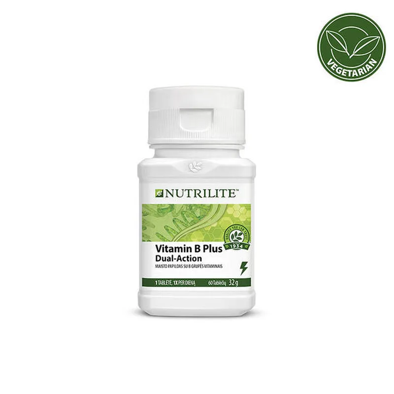 Nutrilite™ Vitaminas B Plus tabletės, užtikrinančios visų aštuonių B grupės vitaminų paros normą.
