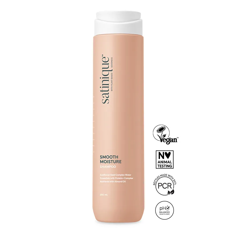 Drėkinamasis šampūnas Satinique™ Smooth Moisture, skirtas giliam plaukų drėkinimui ir blizgesiui.