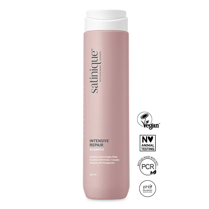 Satinique Intensive Repair Shampoo in a sleek 280 ml bottle, designed to nourish and strengthen all hair types.