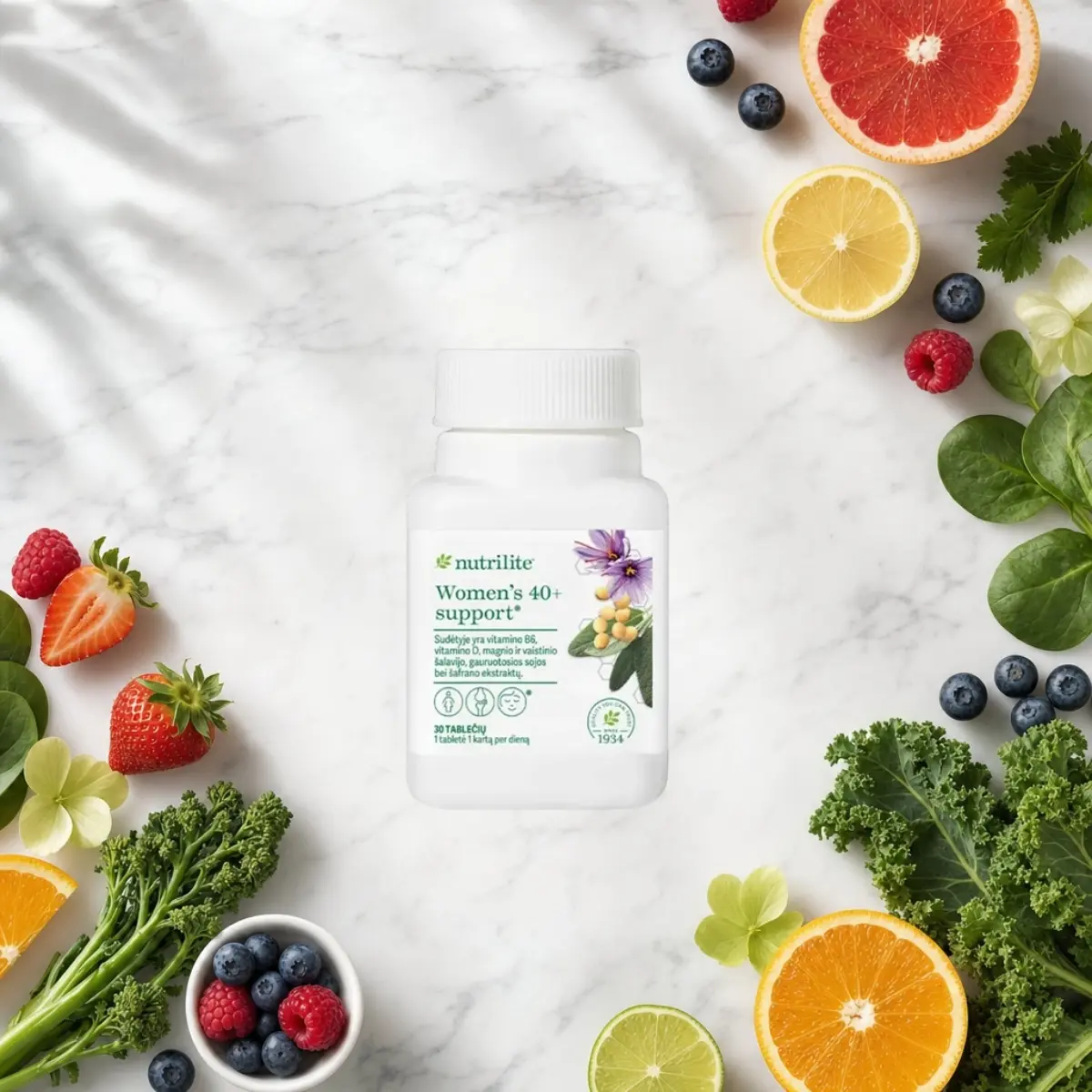 Nutrilite™ Women's 40+ support maisto papildas moterims menopauzės metu su šalaviju, šafranu ir soja